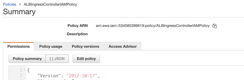 ARN of policy shown in console