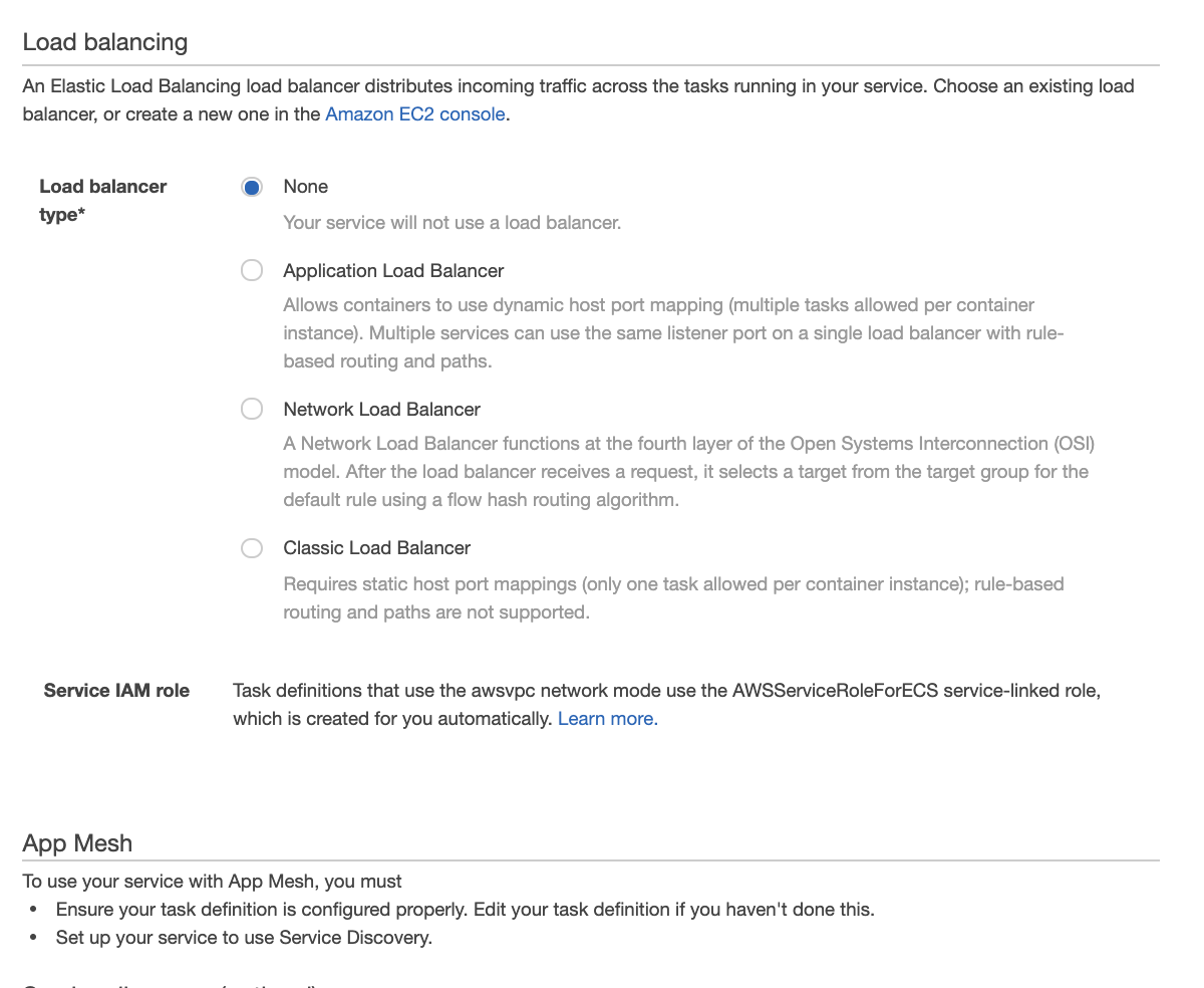 Service definition page 2 with backend parameters