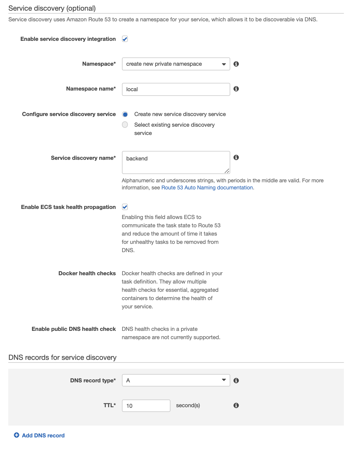 Service definition page 2 with backend parameters